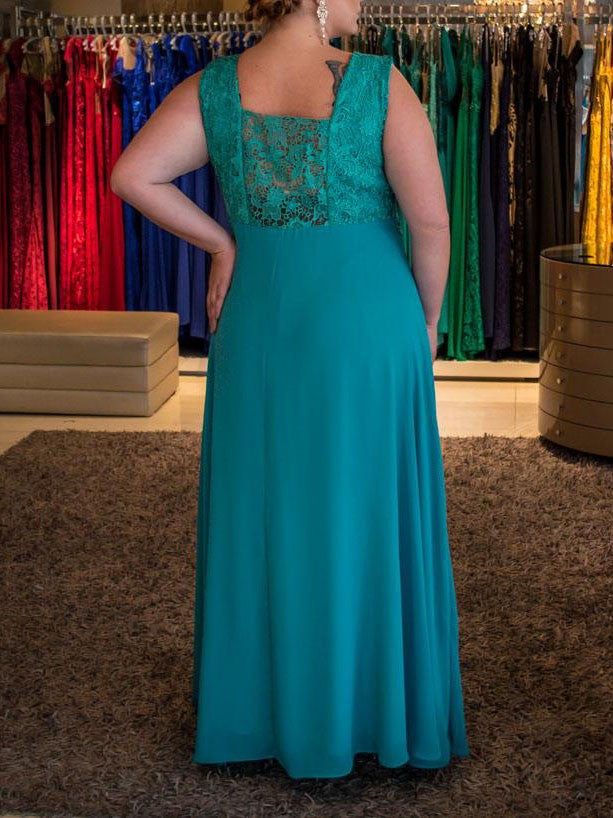 A-Line V-neck Sleeveless With Applique Floor-Length Chiffon Plus Size Prom Dress