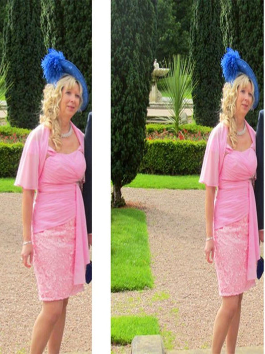 Sheath Straps Sleeveless With Lace Knee-Length Chiffon Mother of the Bride Dress
