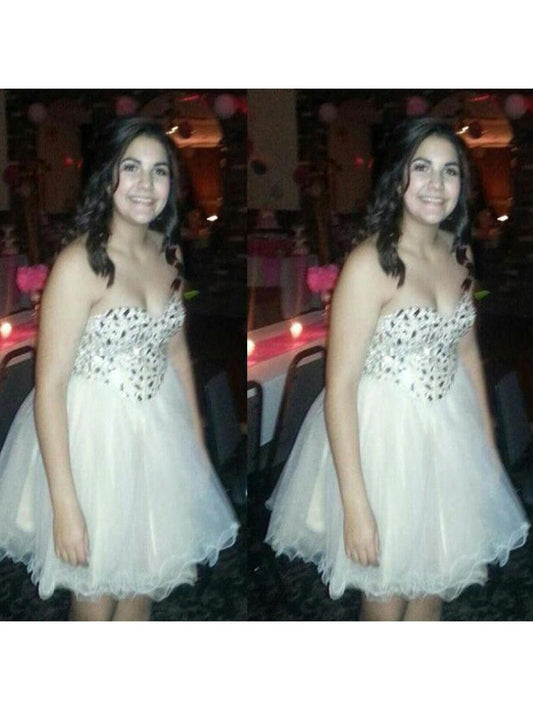 A-Line Sweetheart Sleeveless With Beading Short/Mini Tulle Plus Size Prom Dress