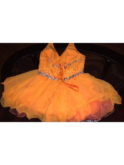 A-Line Halter Sleeveless With Beading Short/Mini Organza Plus Size Prom Dress