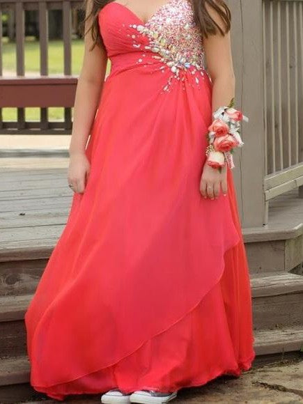 A-Line Sweetheart Sleeveless With Beading Floor-Length Chiffon Plus Size Prom Dress