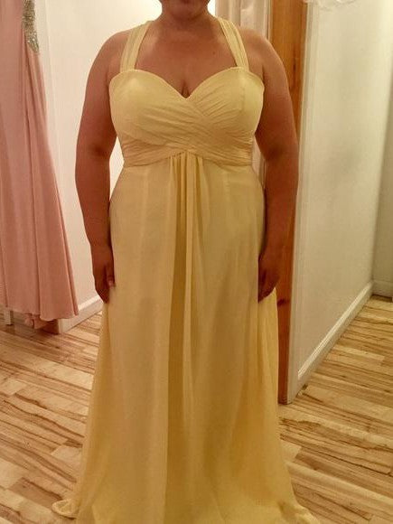 A-Line Halter Sleeveless With Ruched Floor-Length Chiffon Plus Size Prom Dress