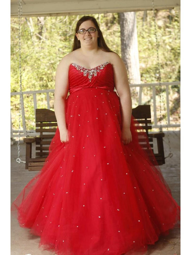 Ball Gown Sweetheart Sleeveless With Beading Floor-Length Organza Plus Size Prom Dress