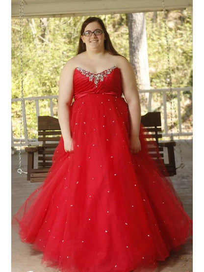 Ball Gown Sweetheart Sleeveless With Beading Floor-Length Organza Plus Size Prom Dress