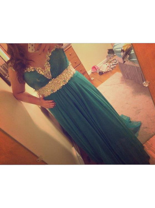 A-Line Sheer Neck Sleeveless With Beading Sweep/Brush Train Chiffon Plus Size Prom Dress