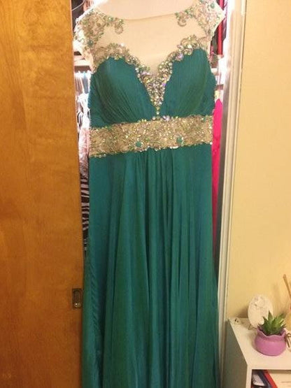 A-Line Sheer Neck Sleeveless With Beading Sweep/Brush Train Chiffon Plus Size Prom Dress