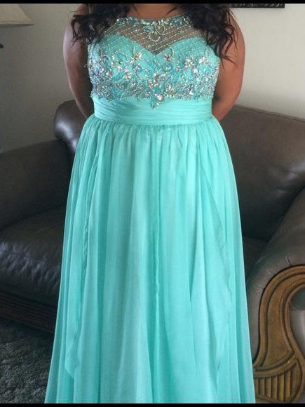 A-Line Sheer Neck Sleeveless With Beading Floor-Length Chiffon Plus Size Prom Dress