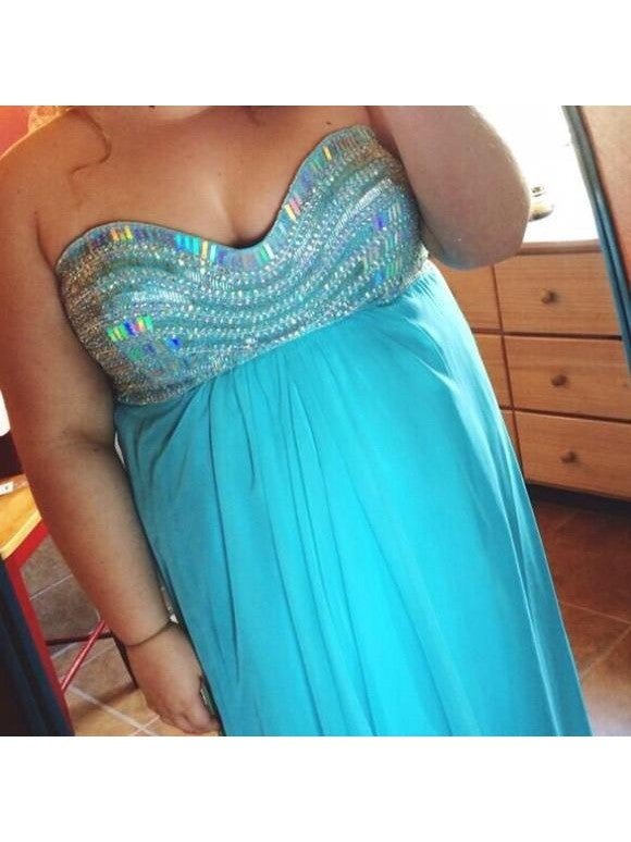 A-Line Sweetheart Sleeveless With Beading Floor-Length Chiffon Plus Size Prom Dress