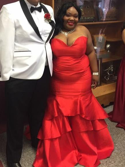 Mermaid Sweetheart Sleeveless With Ruffles Floor-Length Elastic Woven Satin Plus Size Prom Dress