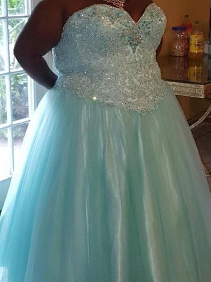 Ball Gown Sweetheart Sleeveless With Beading Floor-Length Tulle Plus Size Prom Dress