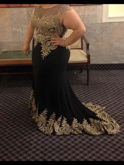 Mermaid Sheer Neck Sleeveless With Applique Sweep/Brush Train Chiffon Plus Size Prom Dress