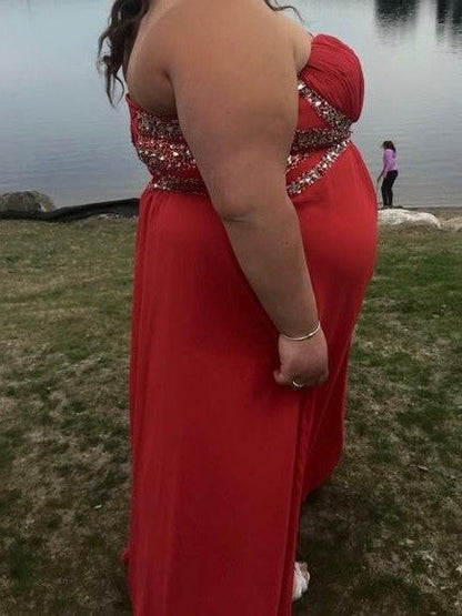 A-Line Sweetheart Sleeveless With Beading Floor-Length Chiffon Plus Size Prom Dress