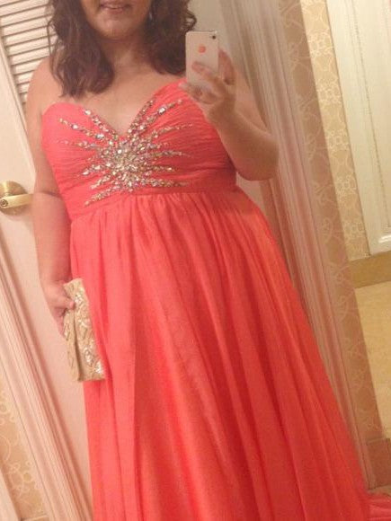 A-Line Sweetheart Sleeveless With Beading Floor-Length Chiffon Plus Size Prom Dress