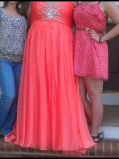 A-Line Sweetheart Sleeveless With Beading Floor-Length Chiffon Plus Size Prom Dress