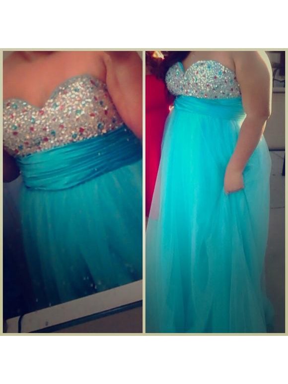 A-Line Sweetheart Sleeveless With Beading Floor-Length Tulle Plus Size Prom Dress