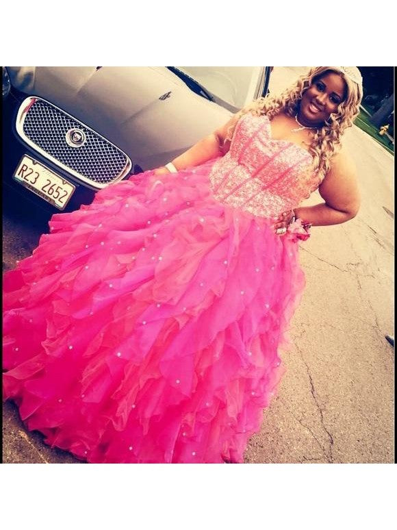 Ball Gown Sweetheart Sleeveless With Beading Floor-Length Organza Plus Size Prom Dress