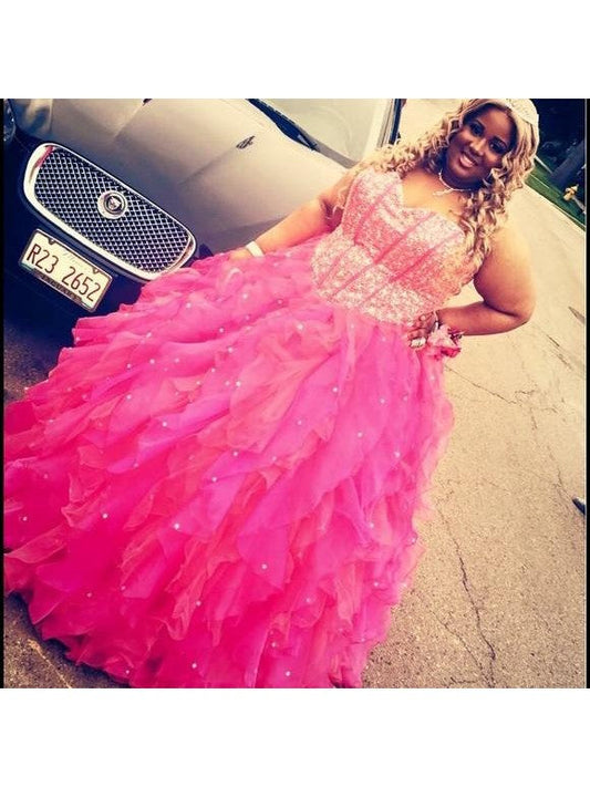 Ball Gown Sweetheart Sleeveless With Beading Floor-Length Organza Plus Size Prom Dress