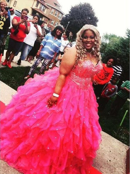 Ball Gown Sweetheart Sleeveless With Beading Floor-Length Organza Plus Size Prom Dress