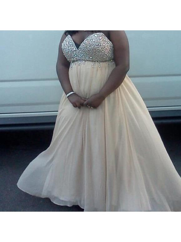 A-Line Sweetheart Sleeveless With Beading Floor-Length Chiffon Plus Size Prom Dress