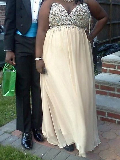 A-Line Sweetheart Sleeveless With Beading Floor-Length Chiffon Plus Size Prom Dress