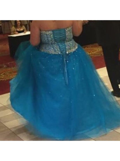 A-Line Sweetheart Sleeveless With Beading Floor-Length Organza Plus Size Prom Dress