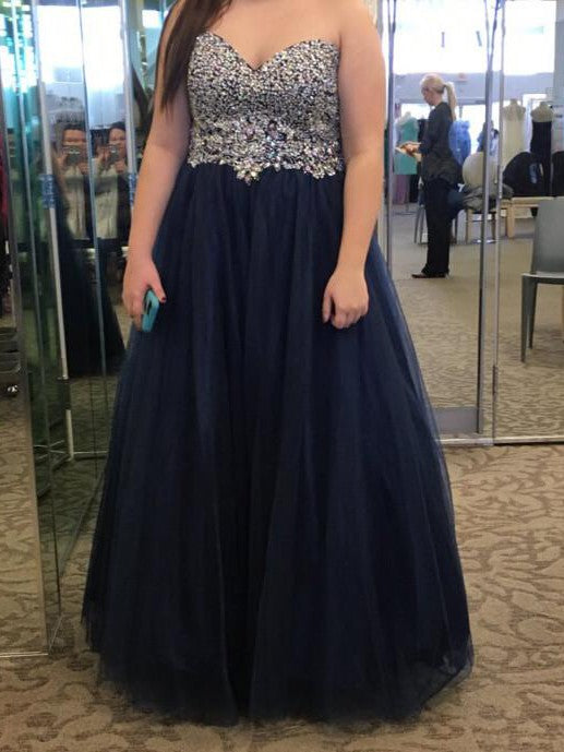 A-Line Sweetheart Sleeveless With Beading Floor-Length Tulle Plus Size Prom Dress