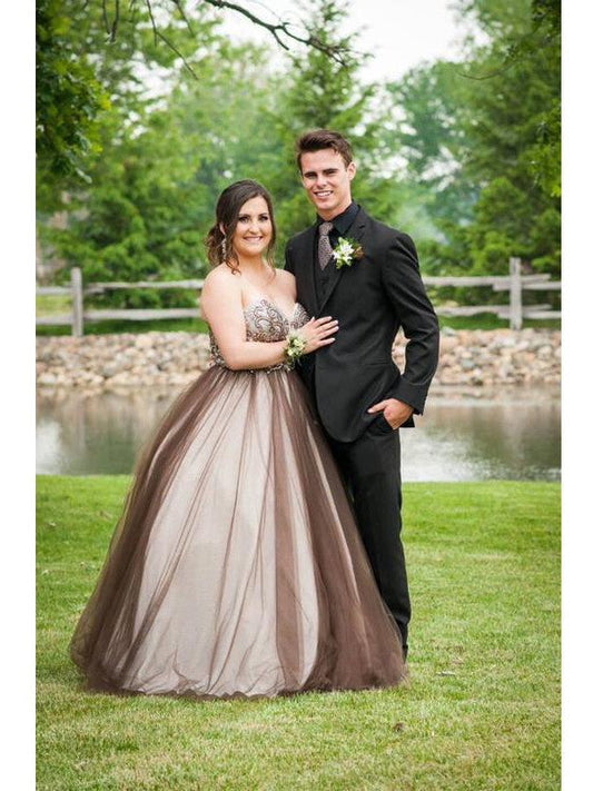 Ball Gown Sweetheart Sleeveless With Beading Floor-Length Tulle Plus Size Prom Dress