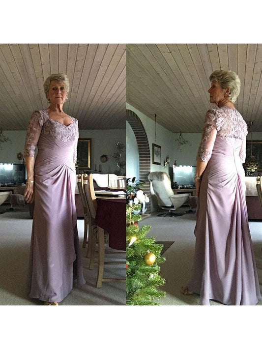 Sheath Sweetheart 1/2 Sleeves With Applique Floor-Length Chiffon Mother of the Bride Dress