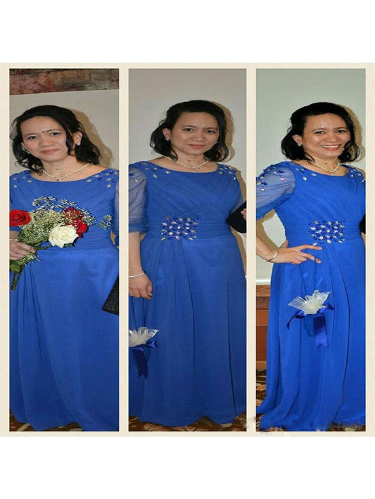 Sheath Scoop 1/2 Sleeves With Beading Floor-Length Chiffon Mother of the Bride Dress