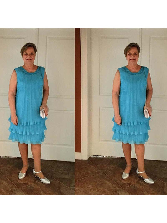 A-Line Scoop Sleeveless With Ruffles Knee-Length Chiffon Mother of the Bride Dress