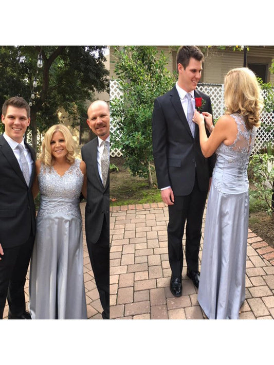 A-Line Straps Sleeveless With Applique Floor-Length Satin Mother of the Bride Dress
