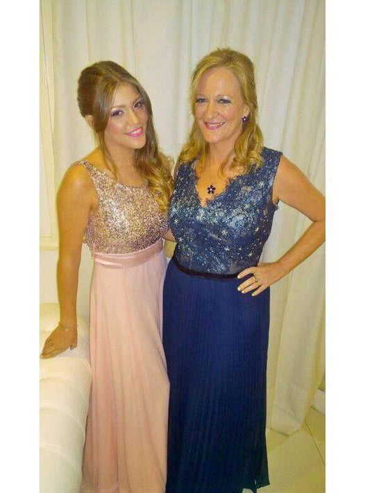 Sheath V-neck Sleeveless With Lace Floor-Length Chiffon Mother of the Bride Dress