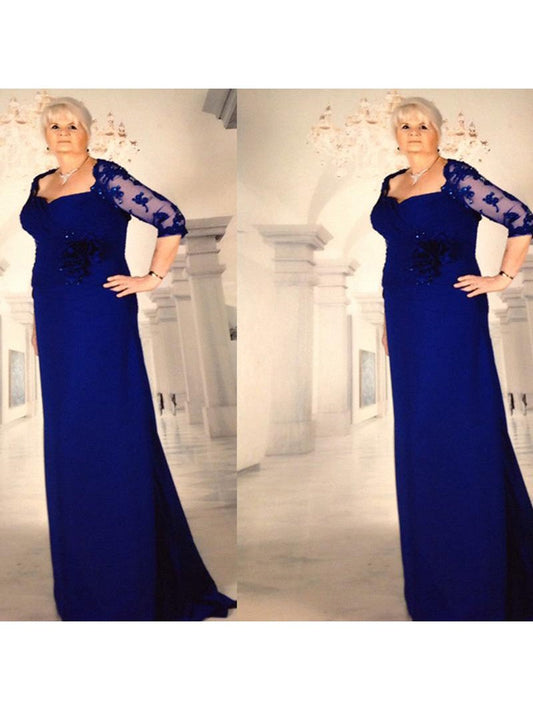 Sheath Sweetheart 1/2 Sleeves With Applique Floor-Length Chiffon Mother of the Bride Dress