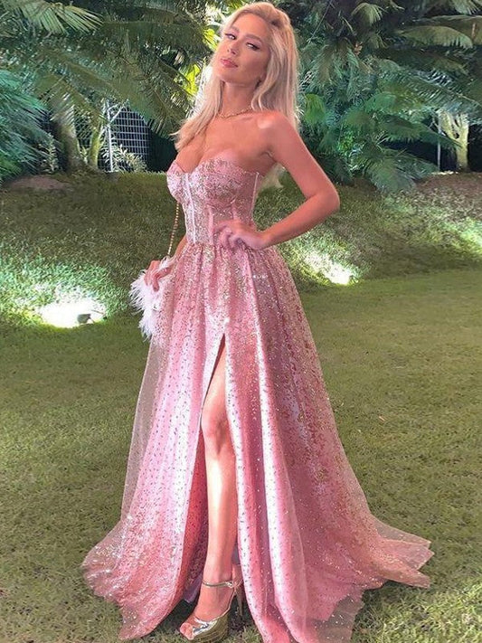 A-Line/Princess Ruffles Sweetheart Sleeveless Sweep/Brush Train Prom Dress