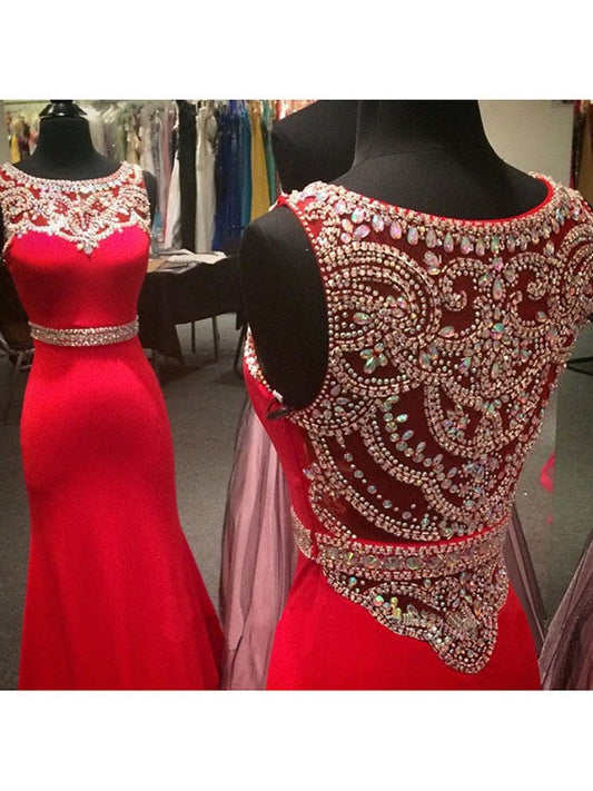 Mermaid Spandex Scoop Sleeveless Sweep/Brush Train With Crystal Prom Dress