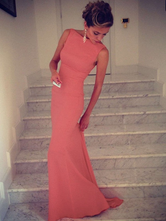 Mermaid Spandex High Neck Sleeveless Sweep/Brush Train With Ruffles Prom Dress