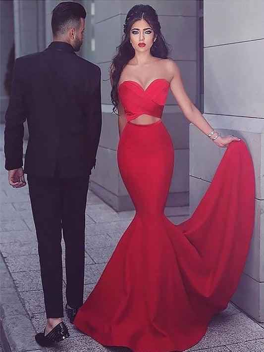 Mermaid Sweetheart Sleeveless Sweep/Brush Train With Ruched Stretch Crepe Prom Dress