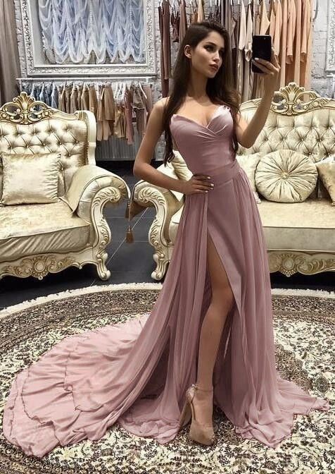 A-Line Sweetheart Sleeveless Sweep/Brush Train With Layers Chiffon Prom Dress