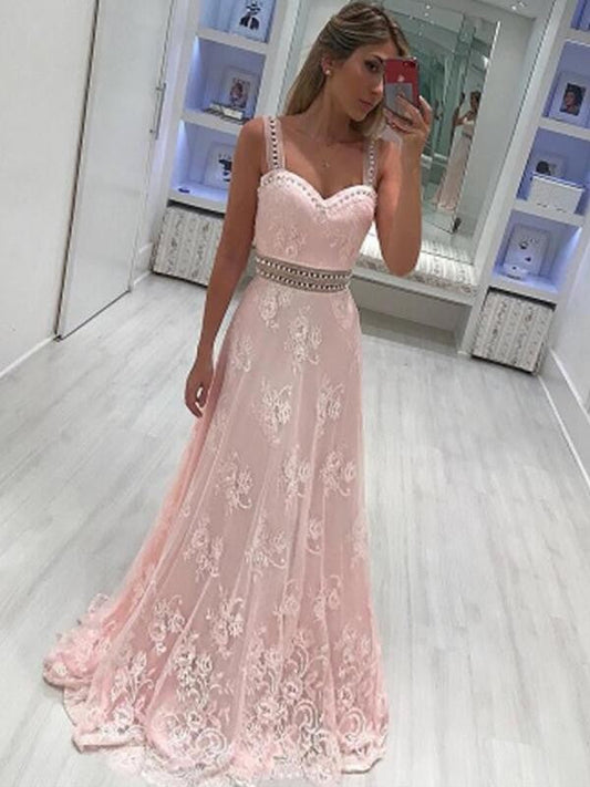A-Line Sweetheart Sleeveless Floor-Length With Applique Satin Prom Dress
