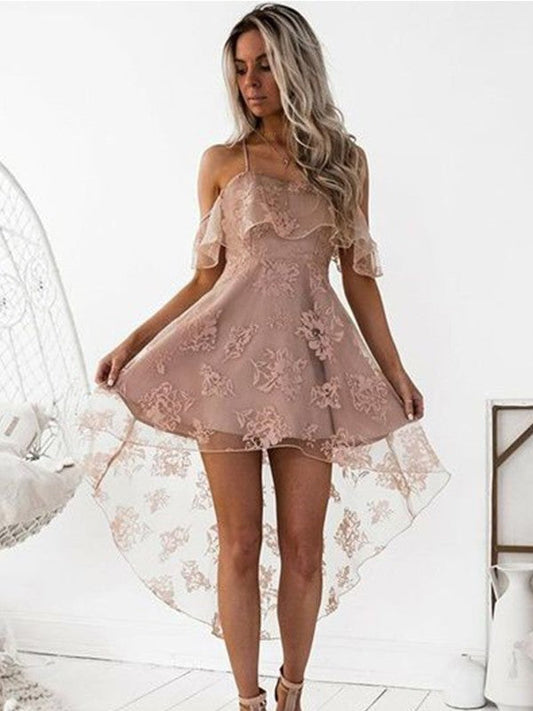 A-Line Off-the-Shoulder Lace Short/Mini Homecoming Dress