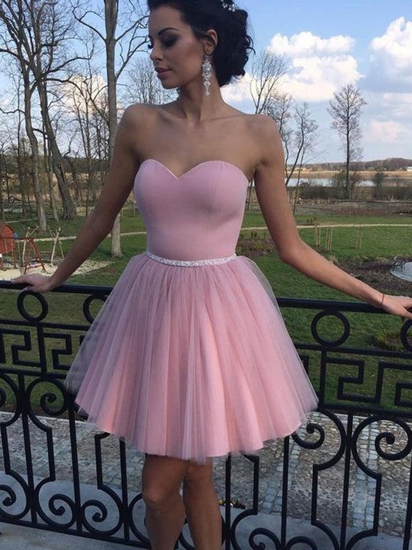 A-Line Sweetheart Sleeveless Pleats Tulle Short/Mini Homecoming Dress