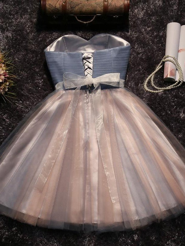 A-Line Sleeveless Sweetheart Tulle With Beading Short/Mini Prom Dress