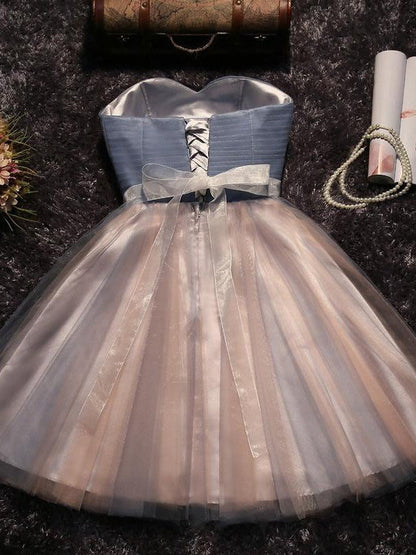 A-Line Sleeveless Sweetheart Tulle With Beading Short/Mini Prom Dress