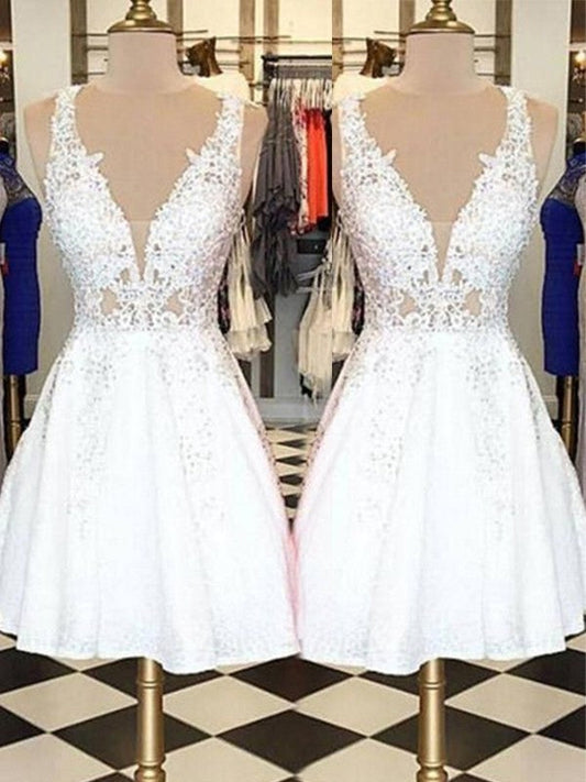 A-Line Sleeveless Bateau Lace With Applique Short/Mini Prom Dress