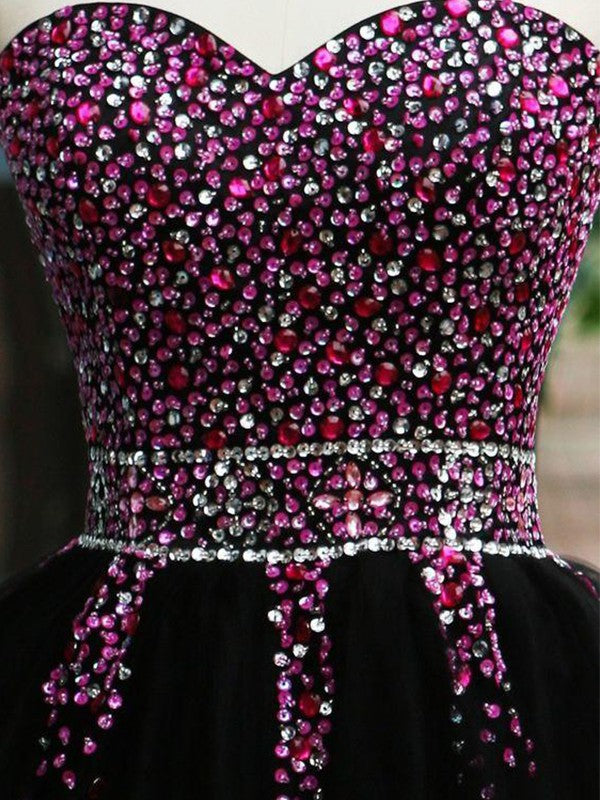 A-Line Sleeveless Sweetheart Tulle With Beading Short/Mini Prom Dress