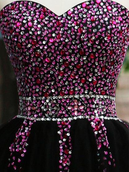 A-Line Sleeveless Sweetheart Tulle With Beading Short/Mini Prom Dress