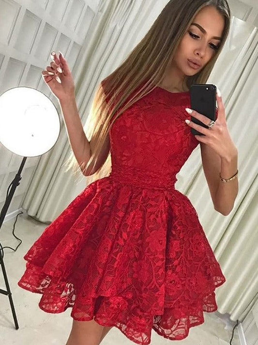 A-Line Sleeveless Scoop Lace Short/Mini Prom Dress