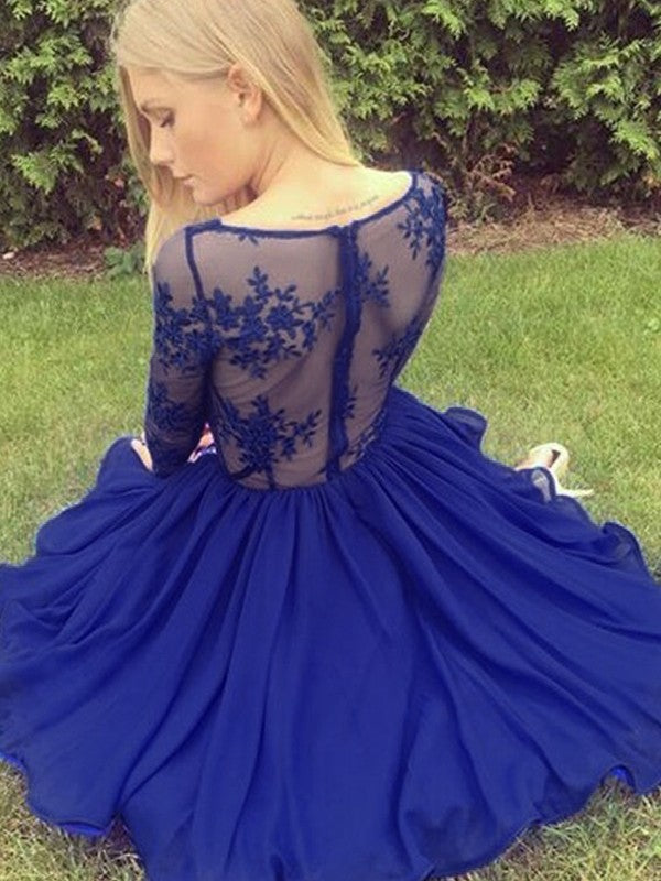 A-Line Chiffon V-neck With Applique Long Sleeves Short/Mini Prom Dress
