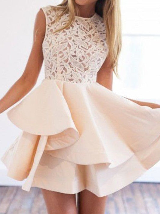 A-Line Satin Stretch Crepe With Applique Sleeveless Short/Mini Homecoming Dress