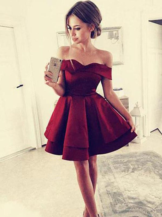 A-Line With Ruffles Satin Off-the-Shoulder Sleeveless Short/Mini Homecoming Dress